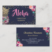 Tropisch roze goudanananas Floral Navy Blue Visitekaartje (Voorkant / Achterkant)