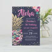 Tropisch roze goudanananas Navy Blue Birthday Kaart (Staand voorkant)