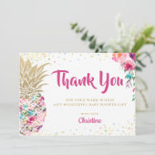 Tropisch roze goudananassap Baby shower Hartelijk  Kaart (Staand voorkant)