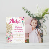 Tropisch roze gouden anananas Luau Birthday Foto Kaart (Staand voorkant)