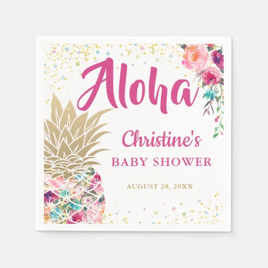 Tropisch Roze Gouden Ananas Baby shower Papier Servet (Voorkant)