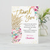 Tropisch Roze Gouden Ananas Bloem Bedankkaart (Staand voorkant)