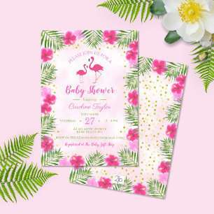 Tropisch roze goudflamingo Floral Baby shower Kaart