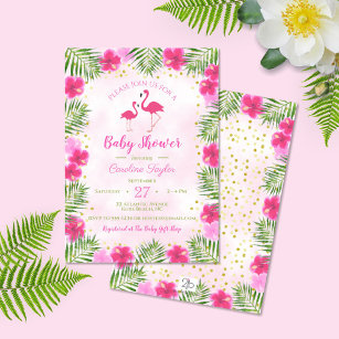 Tropisch roze goudflamingo Floral Baby shower Kaart