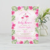 Tropisch roze goudflamingo Floral Baby shower Kaart (Staand voorkant)