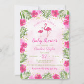 Tropisch roze goudflamingo Floral Baby shower Kaart (Voorkant)