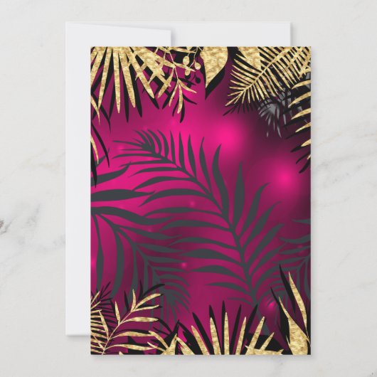 Tropisch roze goudpalms Champagne Birthday Party Kaart (Achterkant)