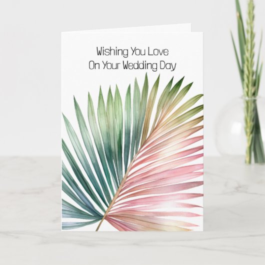 Tropisch roze groen blad bruiloft kaart (Voorkant)