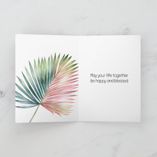 Tropisch roze groen blad bruiloft kaart (Binnen)