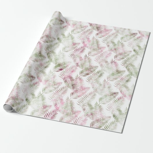 Tropisch roze groen blad cadeaupapier (Uitgerold)