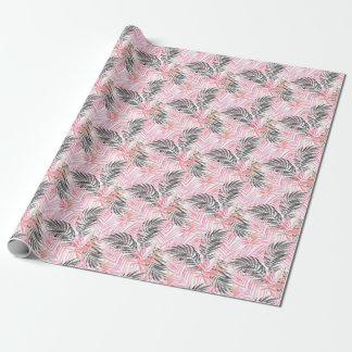 Tropisch roze groen blad Waterverf Cadeaupapier