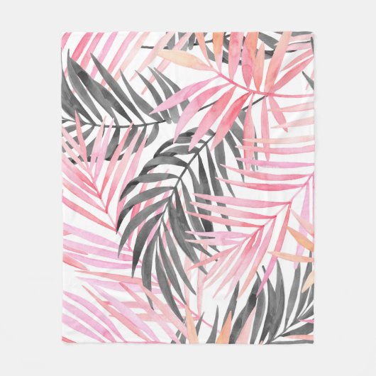 Tropisch roze groen blad Waterverf Fleece Deken (Voorkant)