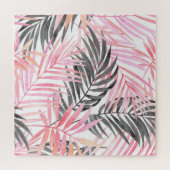 Tropisch roze groen blad Waterverf Legpuzzel (Horizontaal)