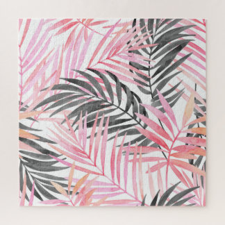Tropisch roze groen blad Waterverf Legpuzzel