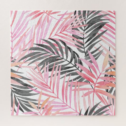 Tropisch roze groen blad Waterverf Legpuzzel (Verticaal)