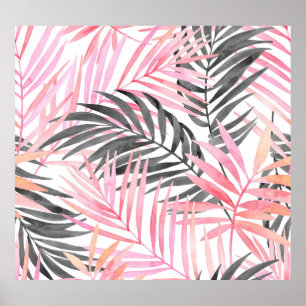 Tropisch roze groen blad Waterverf Poster