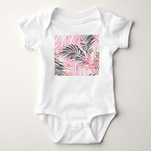 Tropisch roze groen blad Waterverf Romper (Voorkant)