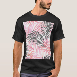 Tropisch roze groen blad Waterverf T-shirt