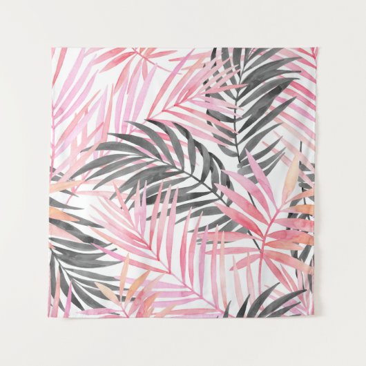 Tropisch roze groen blad Waterverf Wandkleed (Voorkant)