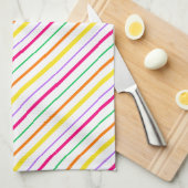 Tropisch Roze Groen Sinaasappel Gele Strepen. De p Theedoek (Quarter Fold)