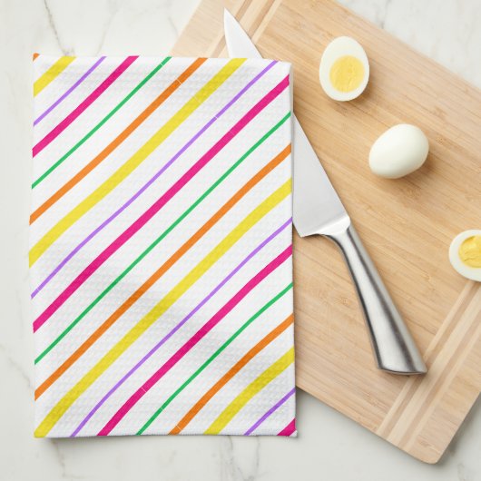 Tropisch Roze Groen Sinaasappel Gele Strepen. De p Theedoek (Quarter Fold)