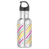 Tropisch Roze Groen Sinaasappel Gele Strepen Waterfles (Achterkant)