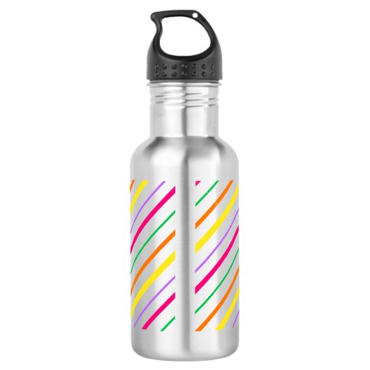 Tropisch Roze Groen Sinaasappel Gele Strepen Waterfles (Achterkant)