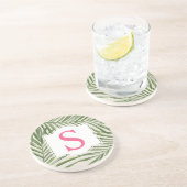 Tropisch roze groene palmbladeren Monogram Initiaa Zandsteen Onderzetter (Zijkant)