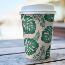 Tropisch roze & groene palmbladeren patroon