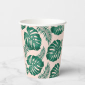 Tropisch roze & groene palmbladeren patroon papieren bekers (Achterkant)