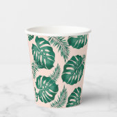 Tropisch roze & groene palmbladeren patroon papieren bekers (Voorkant)