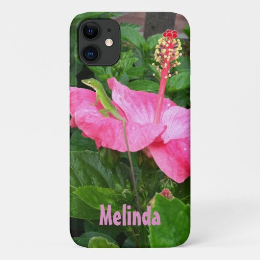 Tropisch roze Hibiscus Anole Lizard Aangepast Case-Mate iPhone Case (Achterkant)