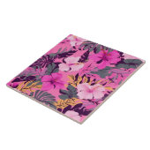 Tropisch Roze Hibiscus - Bladerige Bloemen Ontwerp Tegeltje (Zijkant)