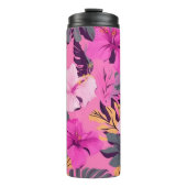 Tropisch Roze Hibiscus - Bladerige Bloemen Ontwerp Thermosbeker (Voorkant)