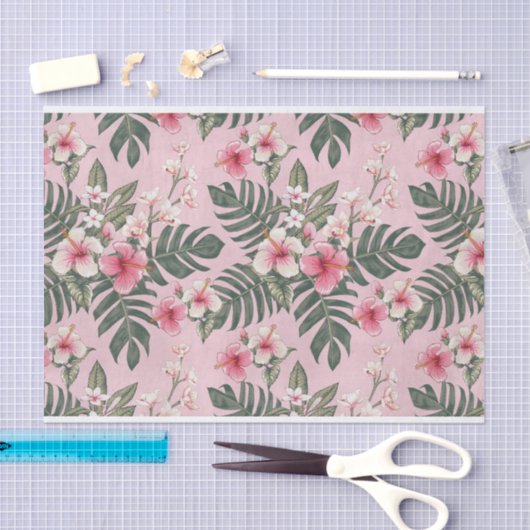 Tropisch Roze Hibiscus Bloem Art Patroon Tissuepapier