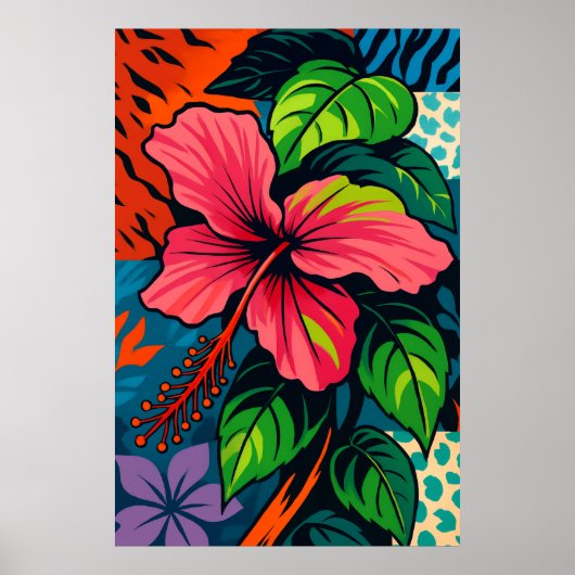 Tropisch Roze Hibiscus Bloem Pop Art Poster (Voorkant)