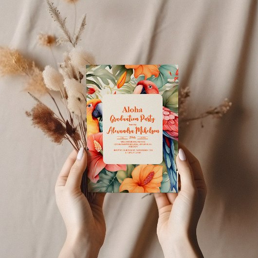 Tropisch roze Hibiscus Floral Afstuderen Kaart