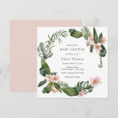 Tropisch roze Hibiscus Floral Baby shower Kaart (Voorkant / Achterkant)