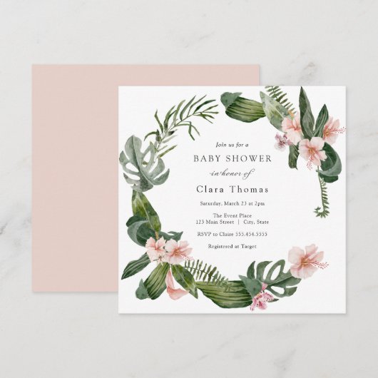Tropisch roze Hibiscus Floral Baby shower Kaart (Voorkant / Achterkant)