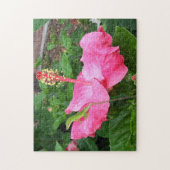 Tropisch roze hibiscus flower Anole Lizard Foto Legpuzzel (Verticaal)