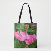 Tropisch roze hibiscus flower Anole Lizard Foto Tote Bag (Voorkant)