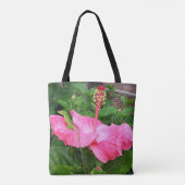 Tropisch roze hibiscus flower Anole Lizard Foto Tote Bag (Achterkant)