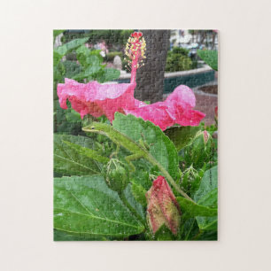 Tropisch roze hibiscus flower camouflaged Lizard Legpuzzel