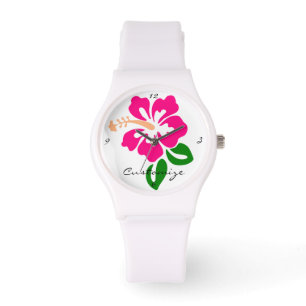 Tropisch roze hibiscus flower Thunder_Cove Horloge