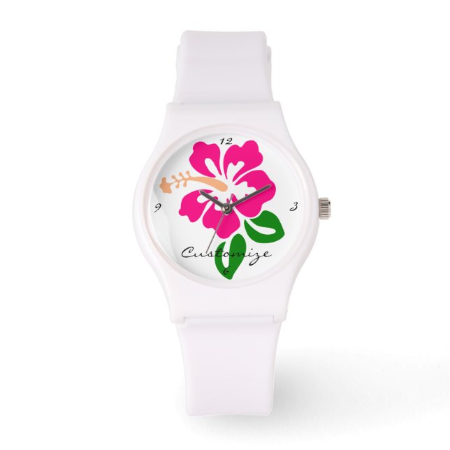 Tropisch roze hibiscus flower Thunder_Cove Horloge (Voorkant)