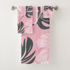 Tropisch roze Hibiscus gepersonaliseerd Monogram Bad Handdoek