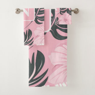 Tropisch roze Hibiscus gepersonaliseerd Monogram Bad Handdoek