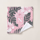 Tropisch roze Hibiscus gepersonaliseerd Monogram Bad Handdoek (Wasdoekje)