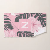 Tropisch roze Hibiscus gepersonaliseerd Monogram Bad Handdoek (Handdoek)