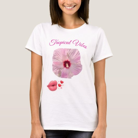 Tropisch Roze Hibiscus T-Shirt (Voorkant)